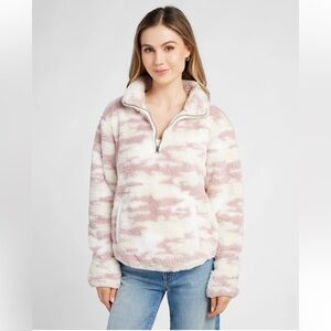 NWT 78 & Sunny Ivory Mauve Camo Sherpa Quarter Zip Pullover Large